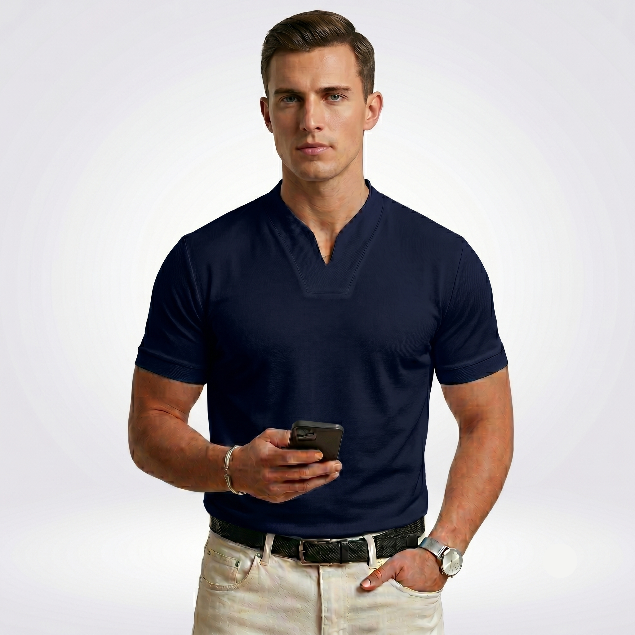 Herren T-Shirt Knopfleiste