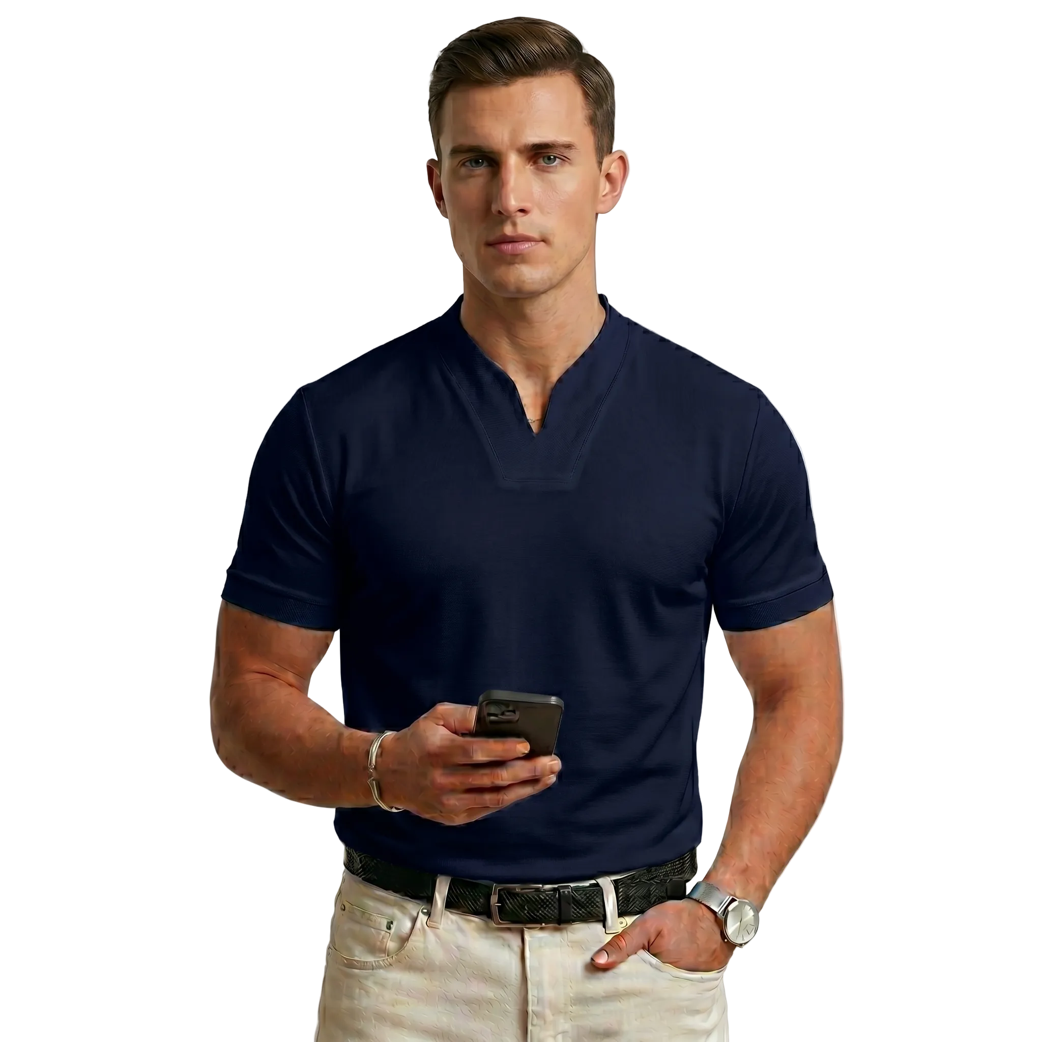 Herren T-Shirt Knopfleiste