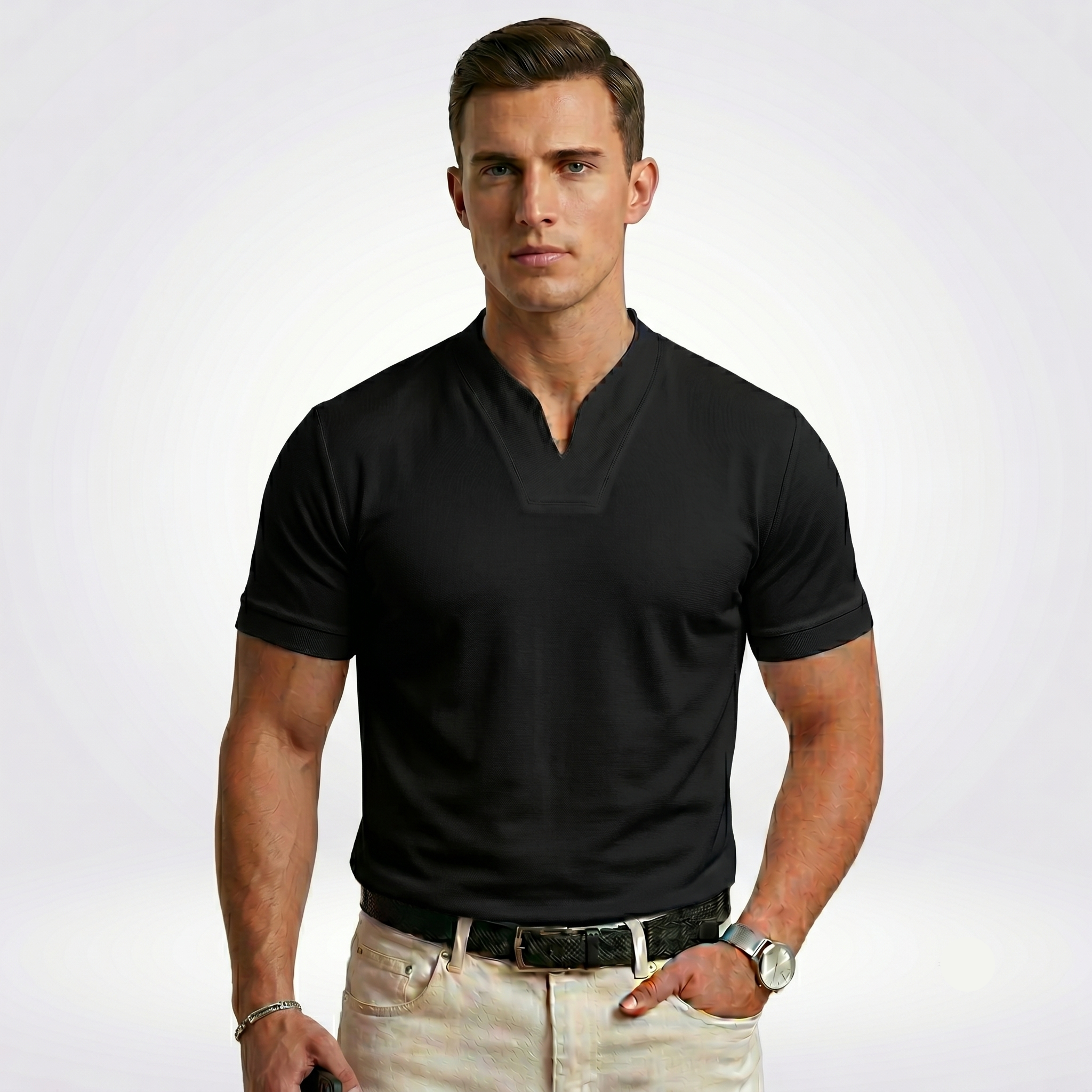 Herren T-Shirt Knopfleiste
