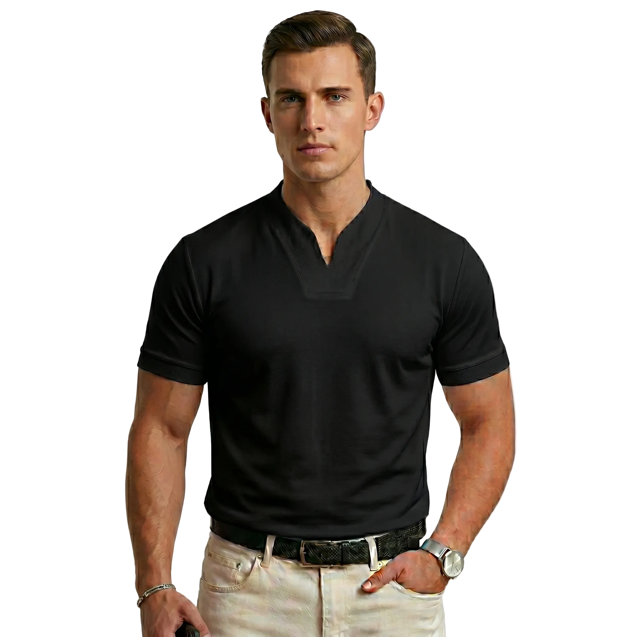 Herren T-Shirt Knopfleiste