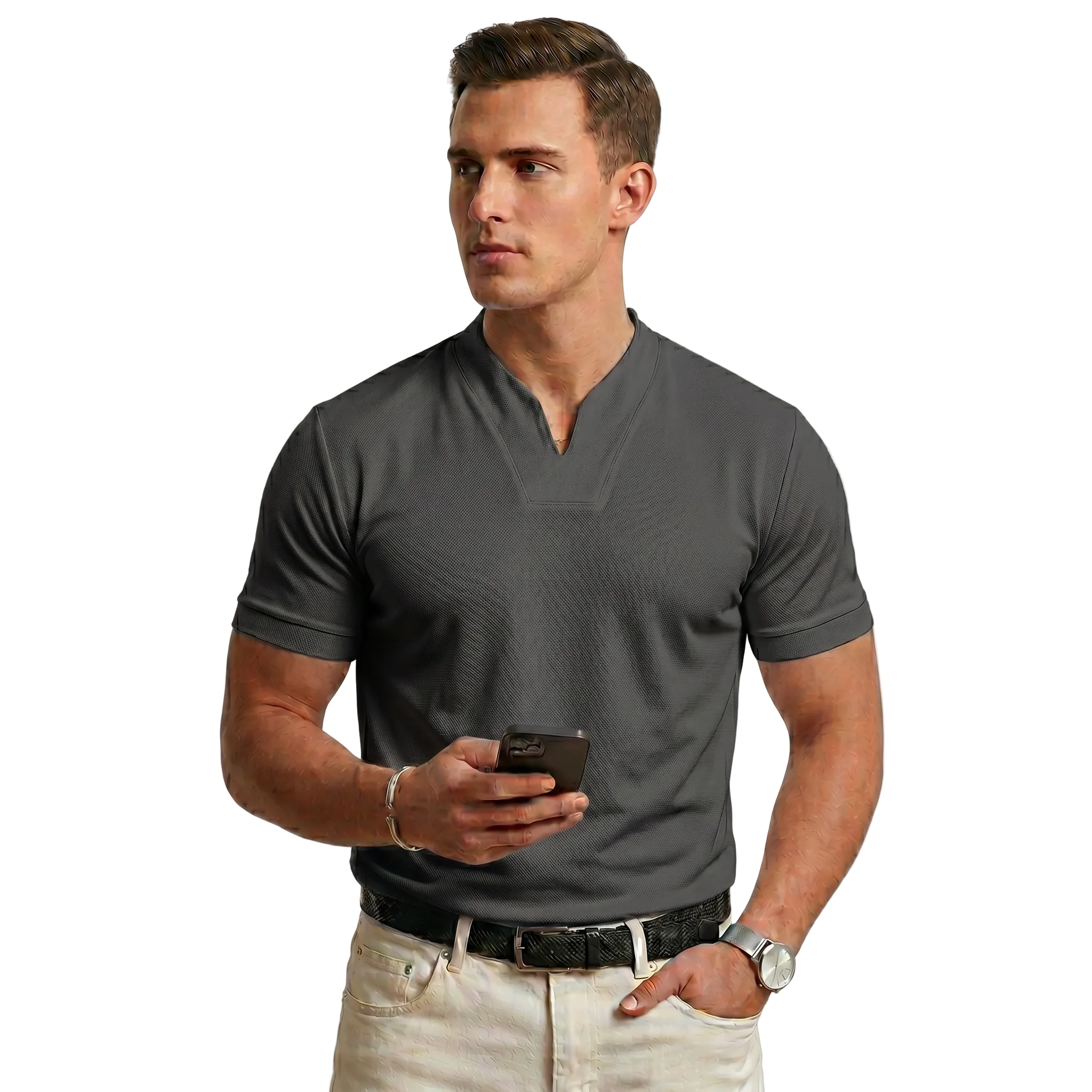 Herren T-Shirt Knopfleiste