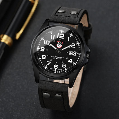 Herrenuhr Quarz – Militär-Style mit Lederarmband